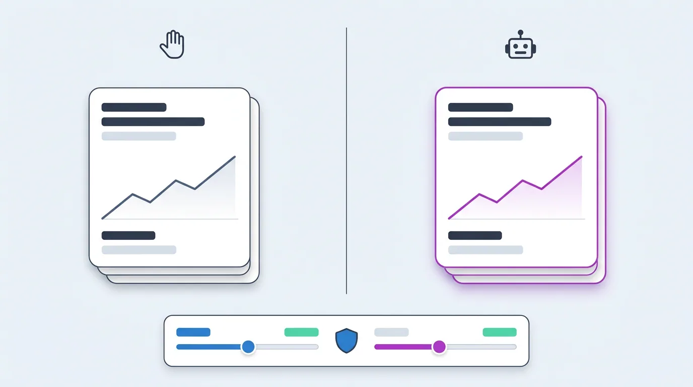 AI advertising tools comparison view with creative variants and performance curves side by side